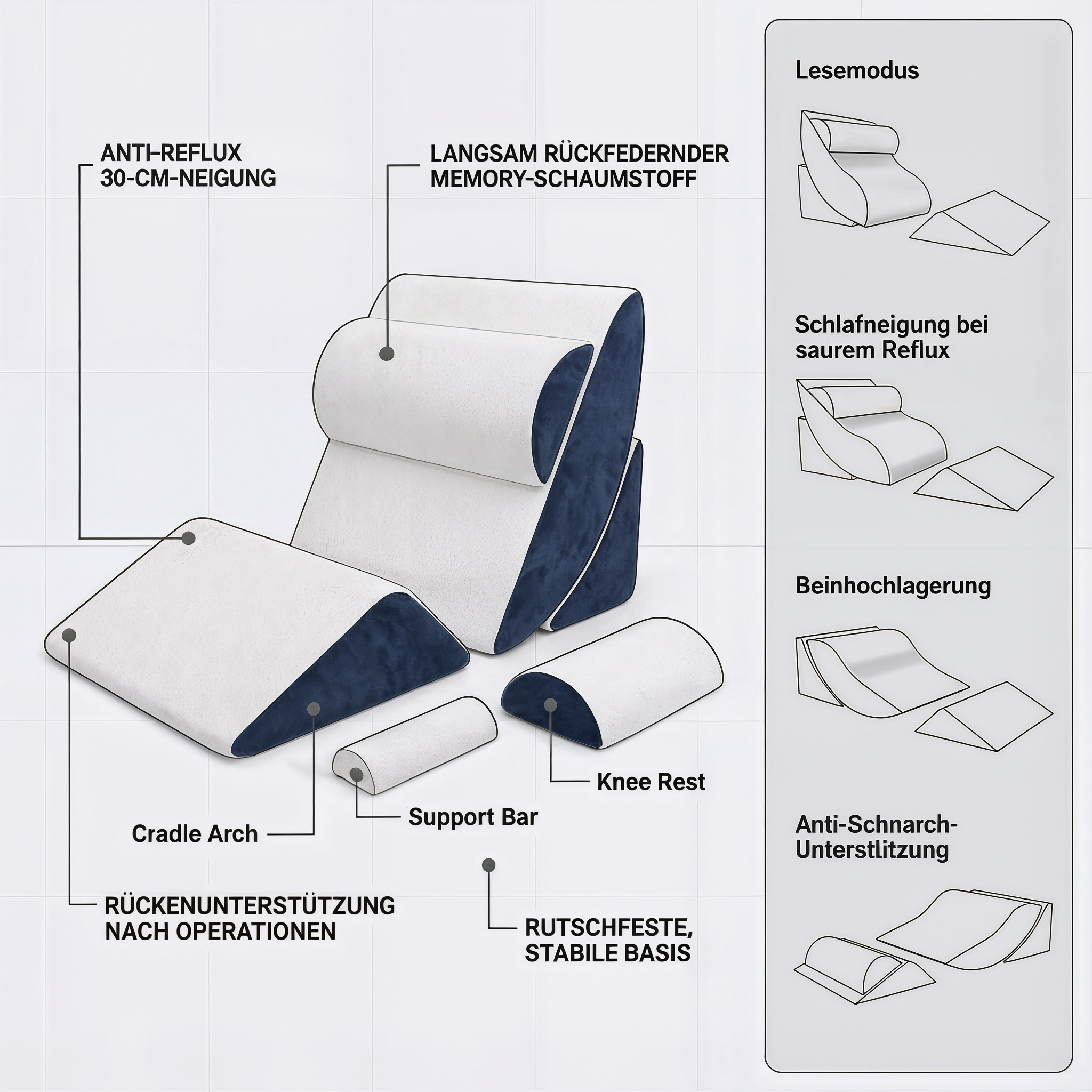 4-in-1 Ergonomie-Keilkissen: Rundum-Entlastung für Nacken, Rücken, Knie und Beine
